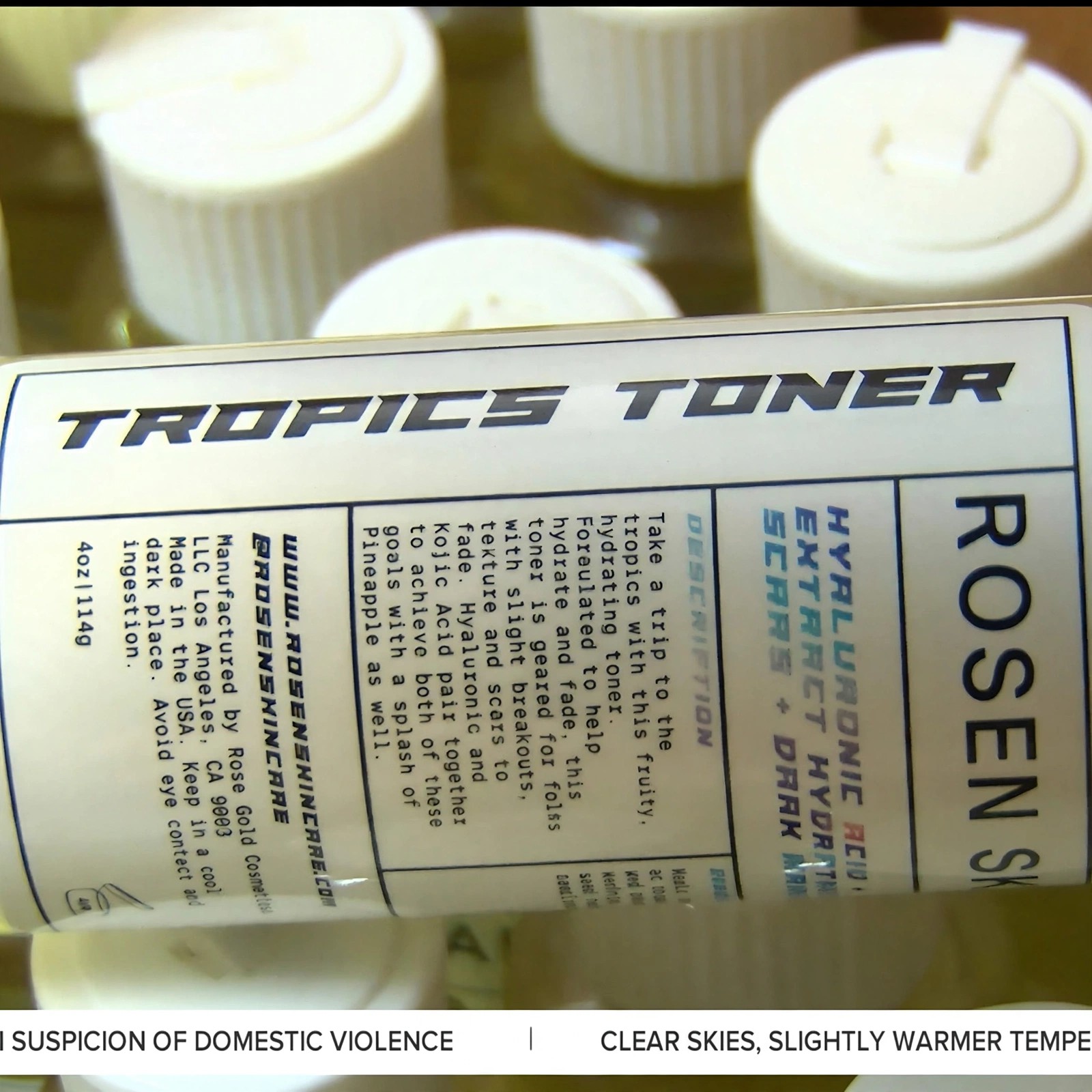 A still from a KSBY News segment on ROSEN Skincare's growth from a UCLA dorm to national retail.