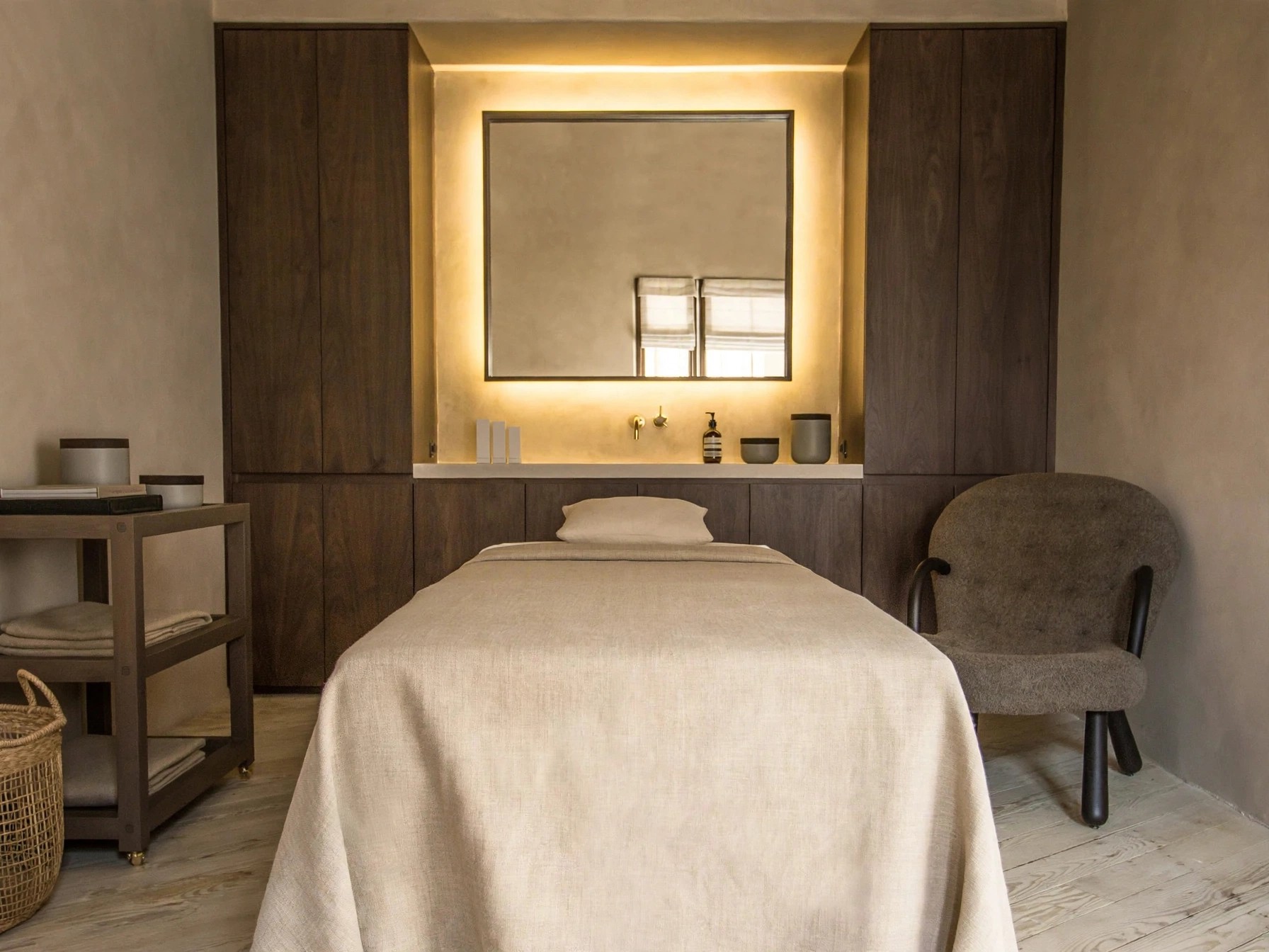 Treatment bed in Shani Darden Beverly Hills studio room.